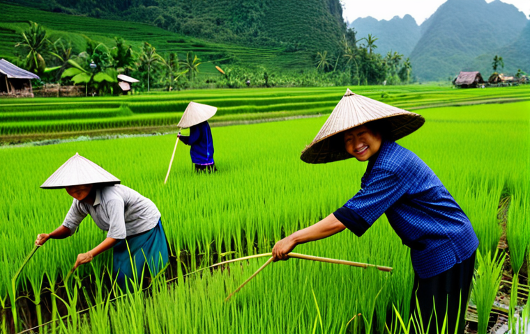 인적 드문 지역에서의 문화 교류 방법 - **Image Prompt:** A community tourism workshop in a small village hall in Vietnam. Local villagers a...