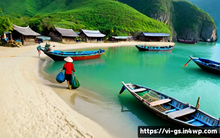 비인기 여행지의 매력 탐색하기 - Photorealistic travel scene in a quiet coastal fishing village in central Vietnam, a Vietnamese trav...